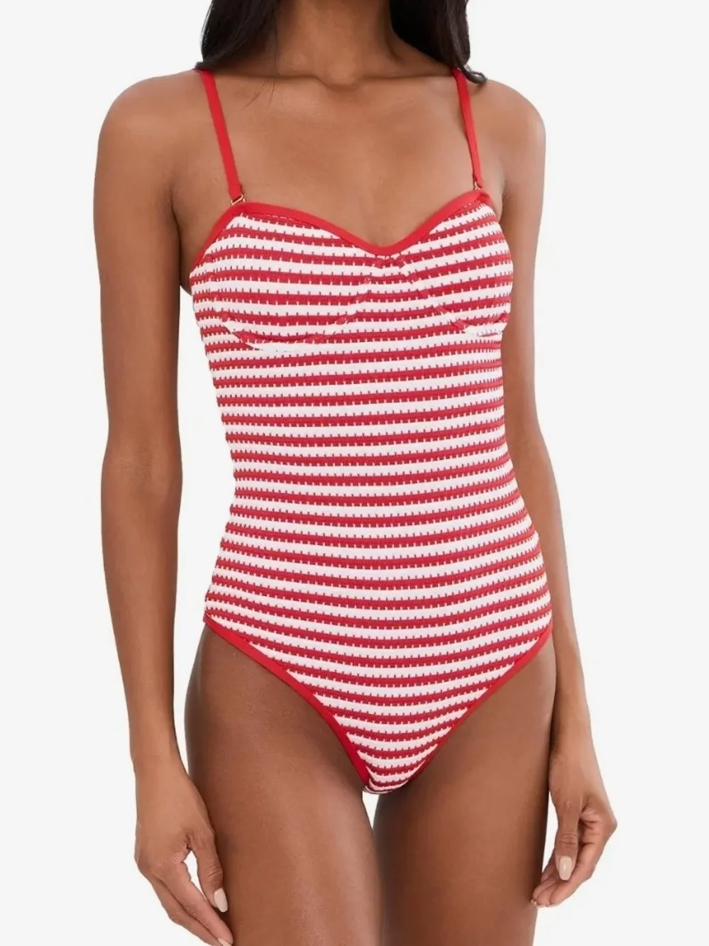 Beach Riot Hayes One Piece Swimsuit Red White Stripe NWT L $178